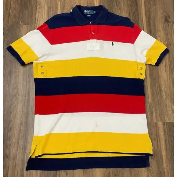 VTG Polo Ralph Lauren striped waffle thermal knit rugby short sleeve shirt XL - Picture 2 of 5